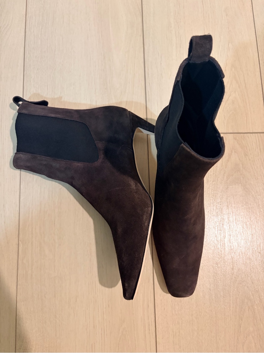 Reformation Dark Brown Suede Pointed-Kitten Heel Ankle Boots - Picture 4 of 7